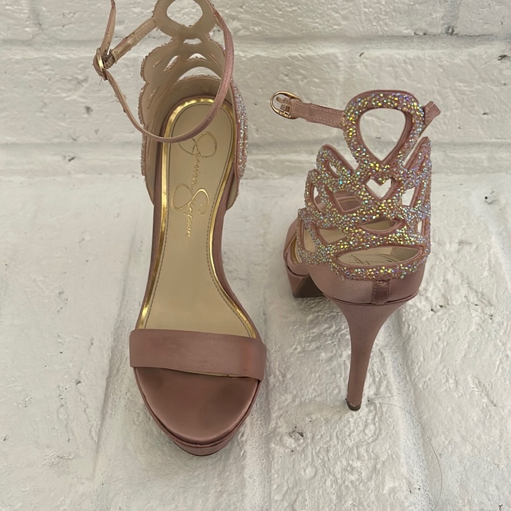 Baby pink glitter heels